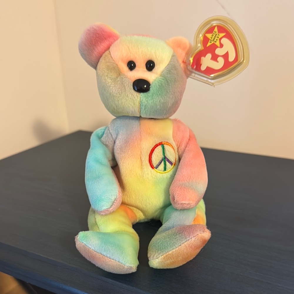 Ty Beanie Babies Peace bear tie-dye Stuffed Animal with Heart Tag
